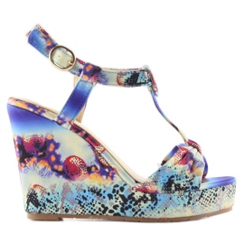 Sandália de cunha em cetim 903 azul