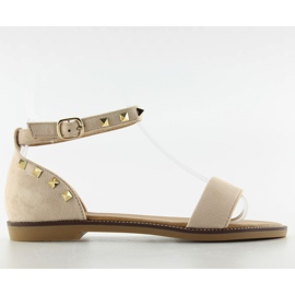 Sandálias com tachas no tornozelo s51 beige bege