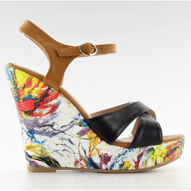 Sandálias em uma cunha pintada LM-521 preto castanho