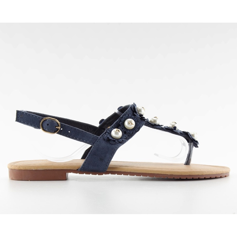 Sandálias com flip-flop com pérolas D-6541 azul marinho