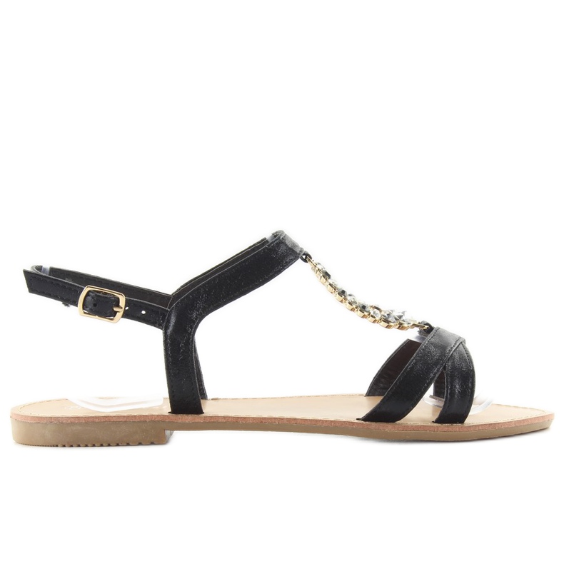 Sandálias com pedras pretas decorativas preto