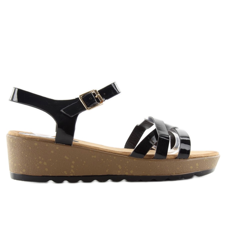 Sandálias de salto em cunha de cortiça 9051 pretas preto