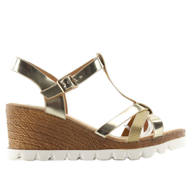 Sandálias de cunha FD-76 ouro dourado