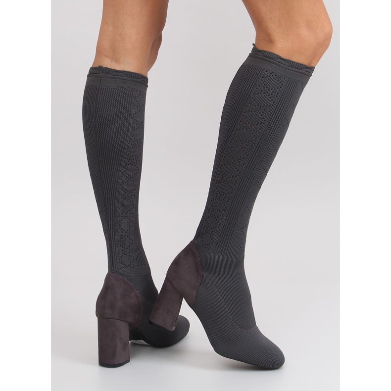 Botas de meia de salto largo cinza