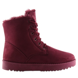 Botas de neve femininas com cadarço vinho vinho vermelho