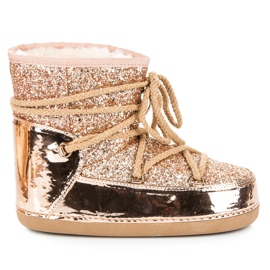 Ideal Shoes Botas de neve amarradas com glitter rosa