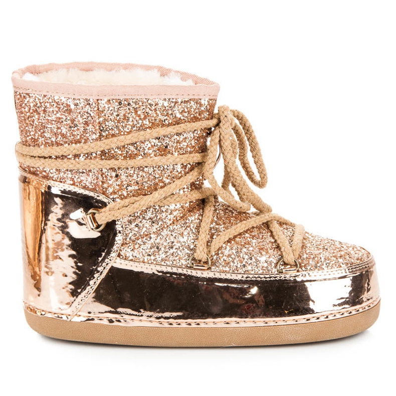 Ideal Shoes Botas de neve amarradas com glitter rosa