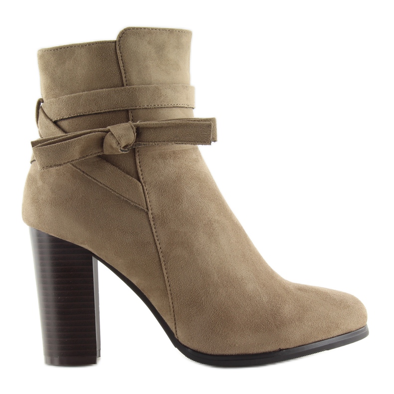 Botas de salto alto com laço bege h197 cáqui