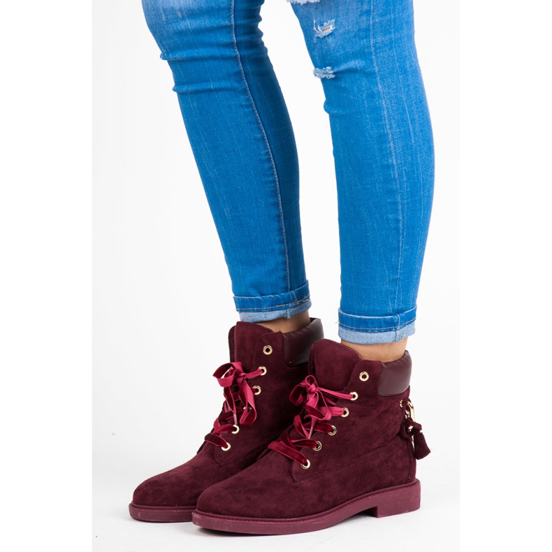 Ideal Shoes Trabalhadores Maroon Amarrado Com Uma Fita vermelho