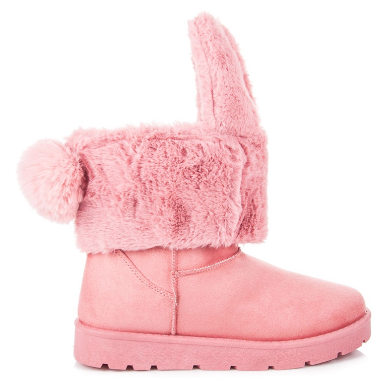Botas de neve com orelhas removíveis e pompom rosa