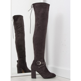 Botas acima do joelho com salto cinza cinza marrom multicolorido