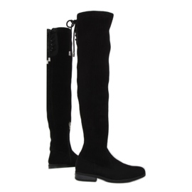 Botas pretas acima do joelho com haste flexível preto
