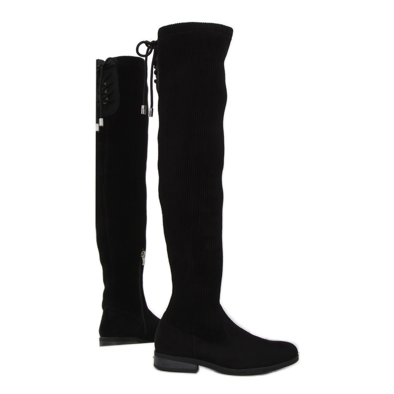 Botas pretas acima do joelho com haste flexível preto