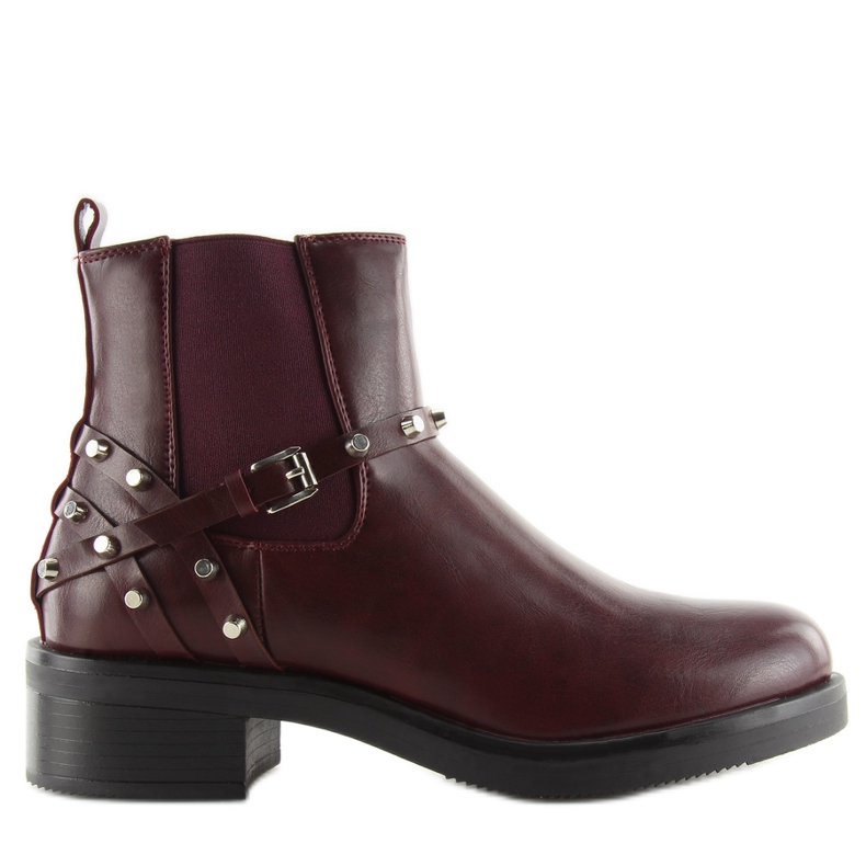 Botas femininas vinho marrom com tachas vermelho Botas femininas vinho marrom com tachas vermelho