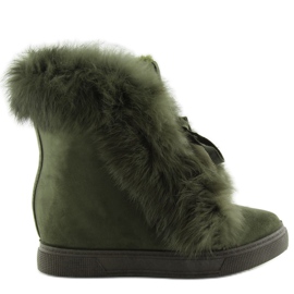 Botas de cunha com pelo verde