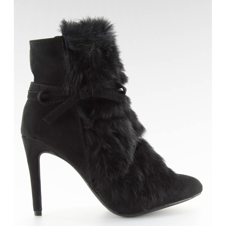 Botas pretas de salto alto com pelo preto 1319 Preto