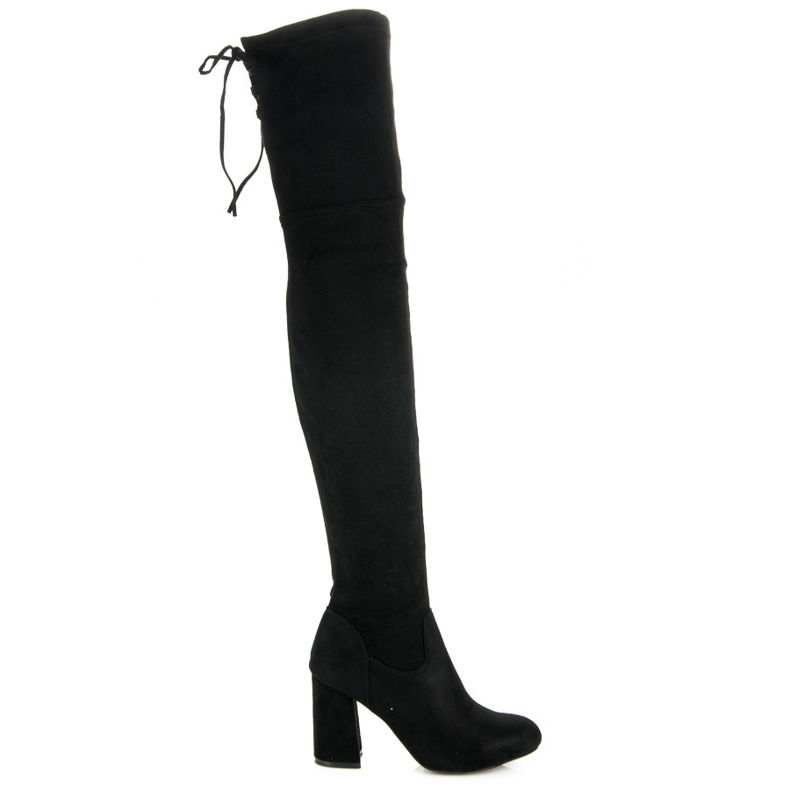 Botas pretas na altura da coxa em um poste preto