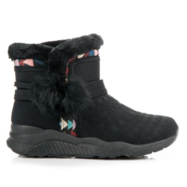 Botas de neve étnicas com pompons preto Botas de neve étnicas com pompons preto