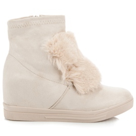 Tênis de cunha com pelo marrom