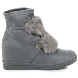 Tênis de cunha com pelo cinza