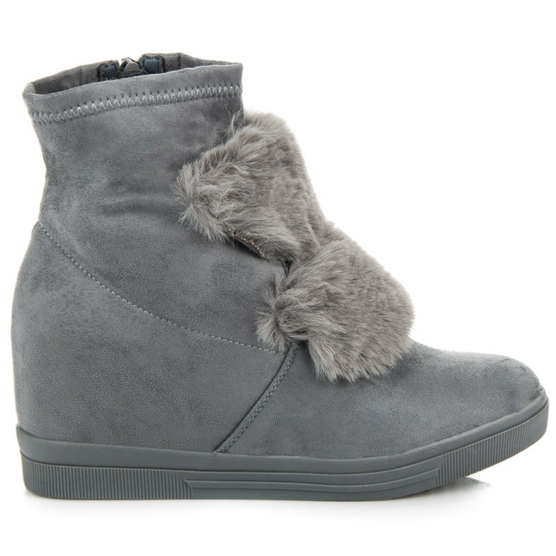 Tênis de cunha com pelo cinza