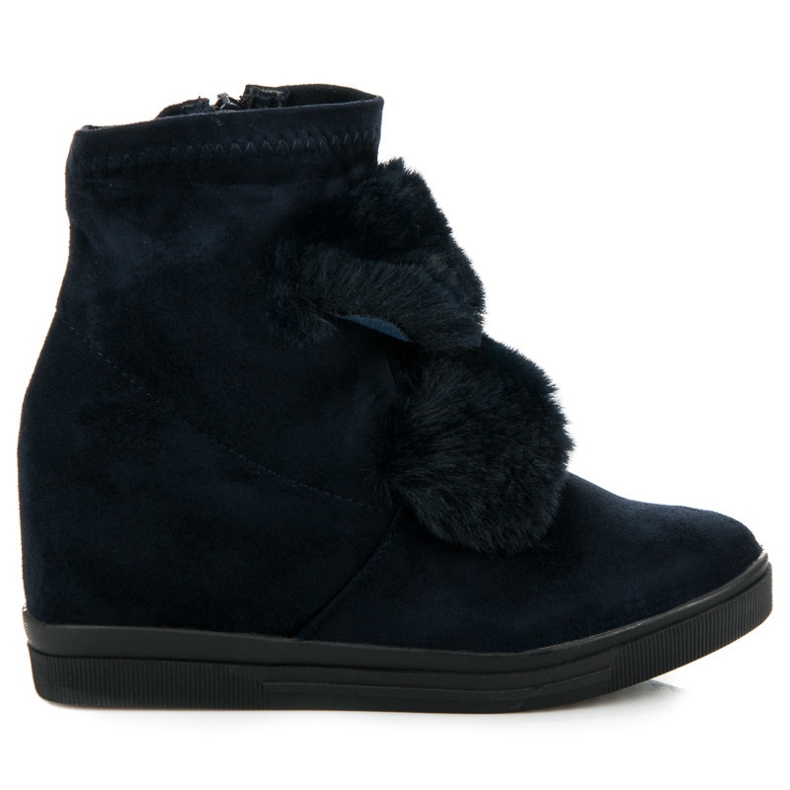 Tênis de cunha com pelo azul marinho