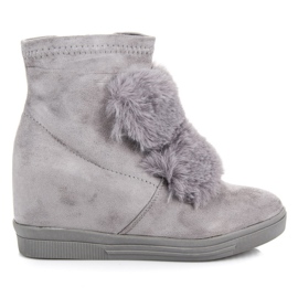 Tênis de cunha com pelo cinza