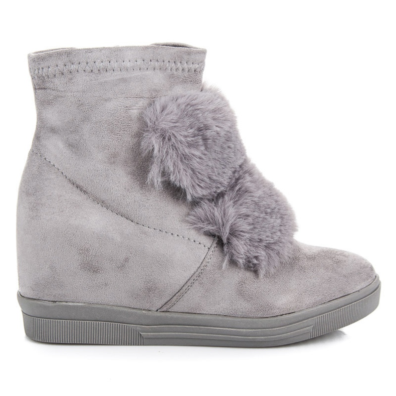 Tênis de cunha com pelo cinza