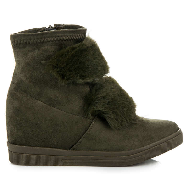 Tênis de cunha com pelo verde