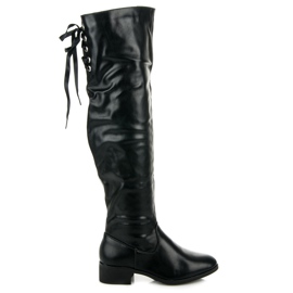 Botas rasas de cano alto com amarração preto