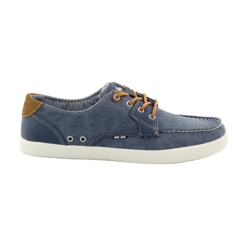 American Club Mocassins masculinos American 205081 com amarração têxtil azul marinho azul
