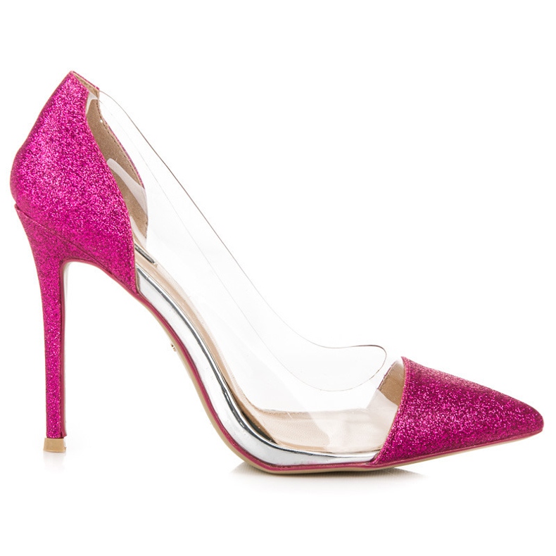 Vices Salto transparente com glitter rosa