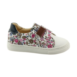 Sapatos de menina com flores Bartuś rosa castanho branco