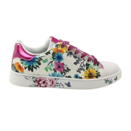 American Club Tênis americano floral com incrustações de couro rosa multicolorido amarelo azul branco American Club Tênis americano floral com incrustações de couro rosa multicolorido amarelo azul branco