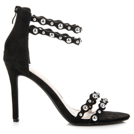 Vinceza Sandália preta com enfeites preto