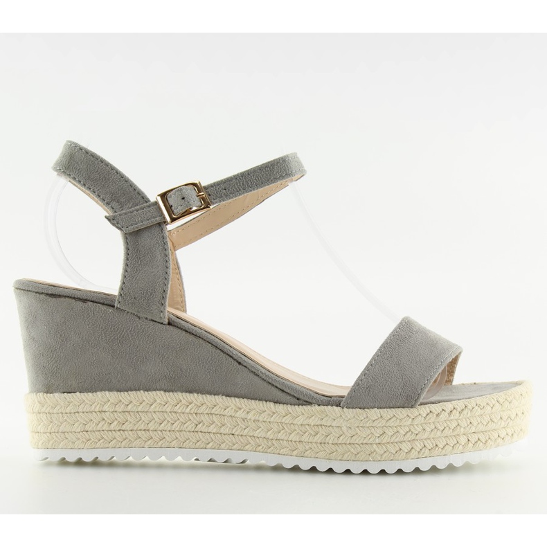 Sandálias cinza cinza em saltos de cunha