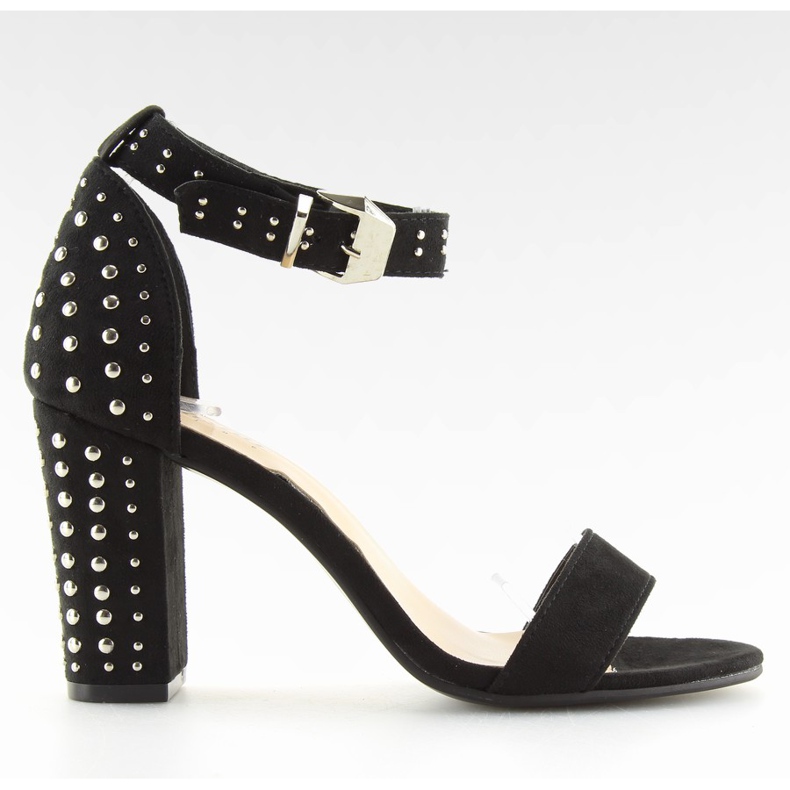 Sandália preta preta com salto alto preto