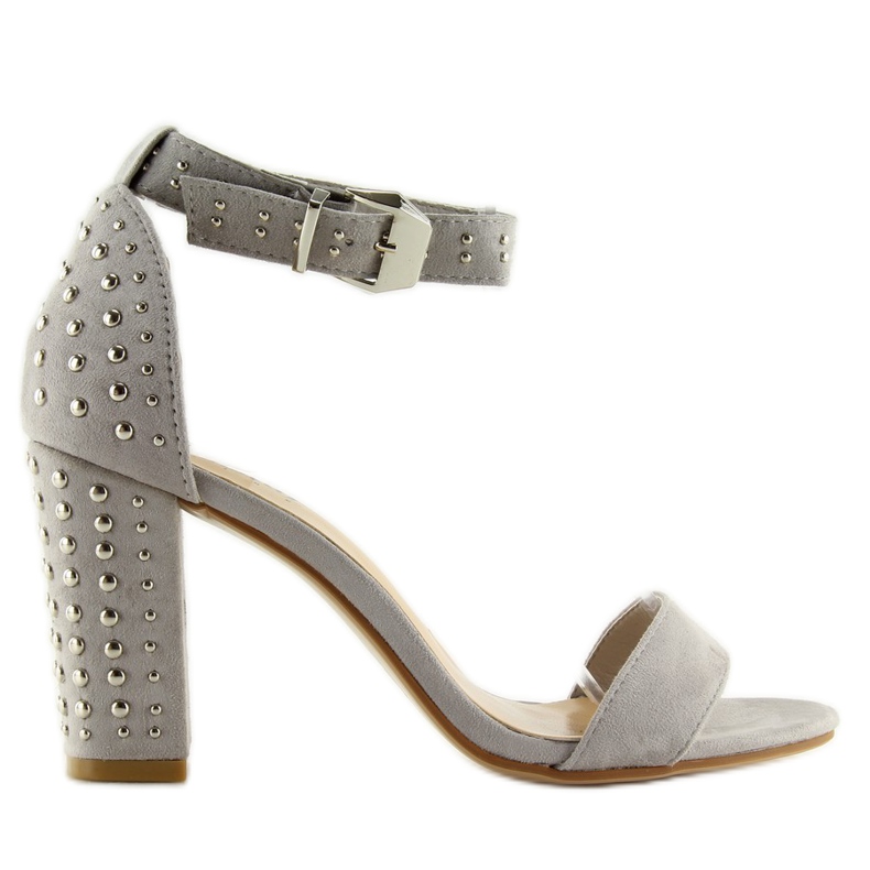 Sandálias com salto largo, cinza e cinza