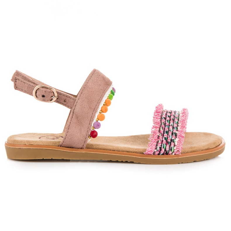 Kylie Sandália de camurça com pompons rosa