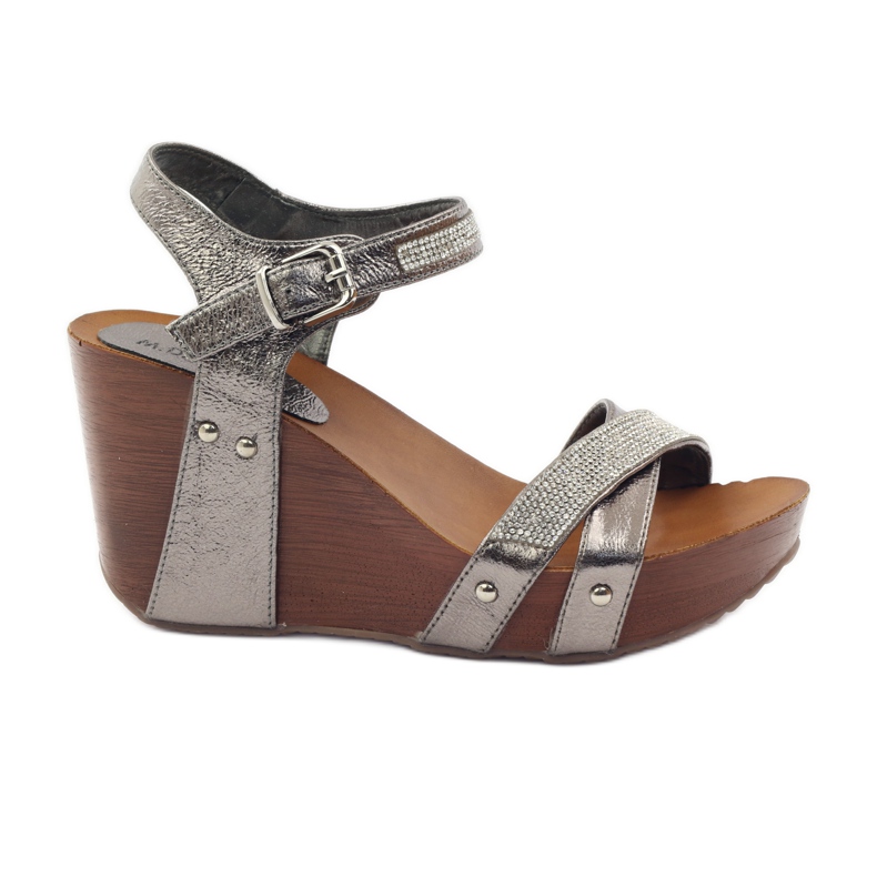 M.Daszyński Sandálias de cunha Daszyński com zircônias cúbicas cinza