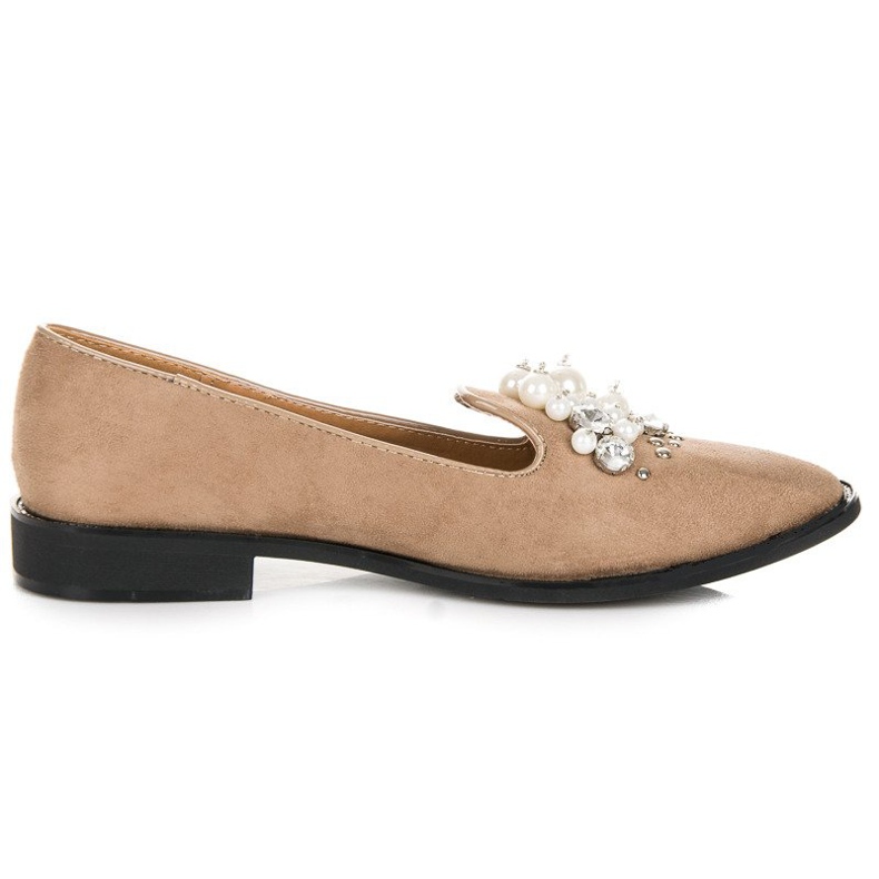 Best Shoes Lordes de camurça com pérolas castanho