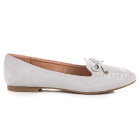 Small Swan Mocassins de camurça com laço cinza Small Swan Mocassins de camurça com laço cinza