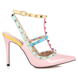 Vices Sandálias coloridas em tornos de salto alto rosa