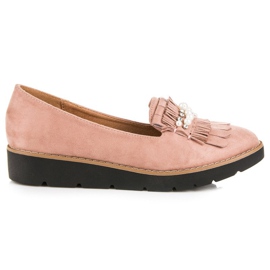 Comer Mocassim rosa com pérolas