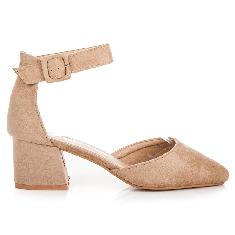 Sandália de salto baixo em camurça castanho