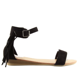 Sandálias femininas negras com franjas pretas preto