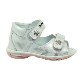 Sandálias meninas flexíveis de Bartuś para velcro prateado metálico prata