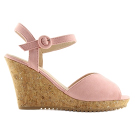 Sandálias cor-de-rosa com salto em cunha de cortiça 3811
