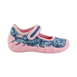 Chinelos bailarinas com flores Befado 109p160 rosa cinza azul