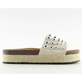 Chinelos alpargatas com tachas bege S03